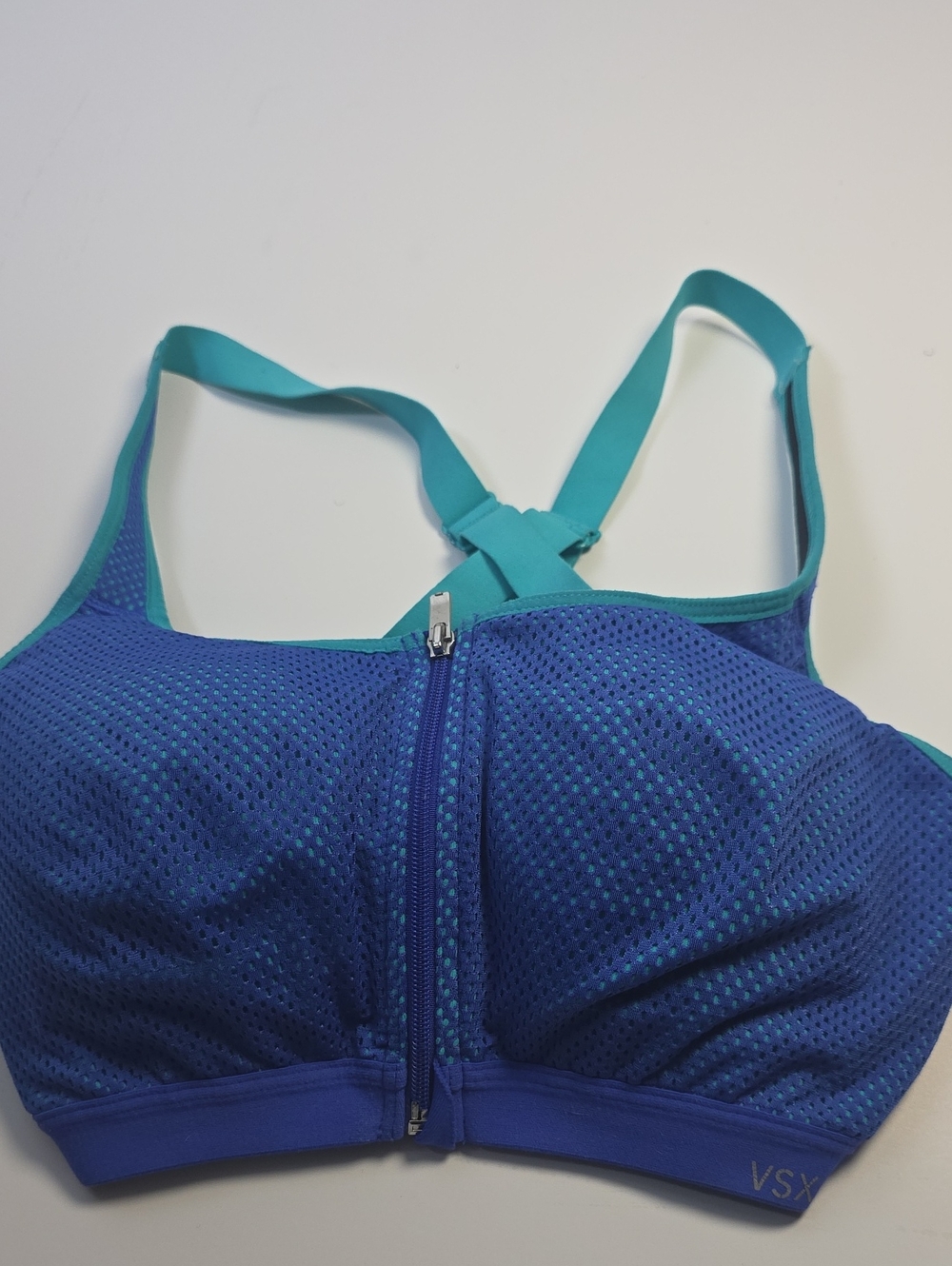 VSX Royal Blue and Teal Front-Zip Sports Bra